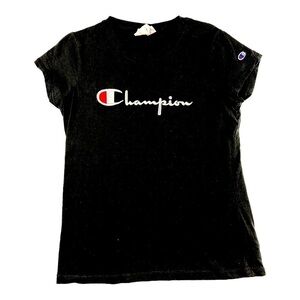 Champion Short Sleeve Shirt Black Embroidered Logo Size XL